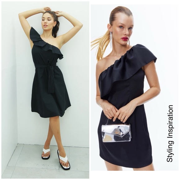ROXY | Asymmetrical One Shoulder Ruffle Black Dress - Picture 8 of 9